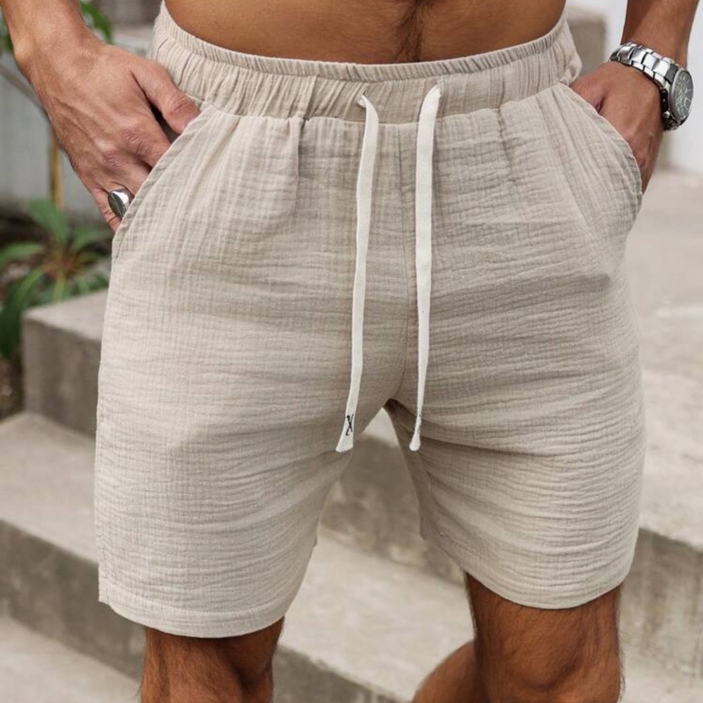 Manfinity Men's Casual Solid Drawstring Waist 100% Cotton Summer Mens Shorts - Picture 3 of 5